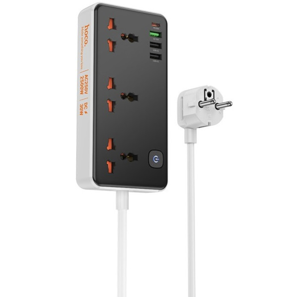 Фото - Сетевой фильтр HOCO AC8A Storm 3-position socket (PD30W/1C3A) Black