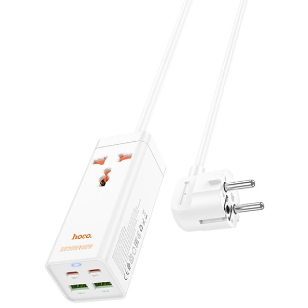 Фото - Подовжувач 220В HOCO AC10A Barry PD65W GaN 2C2A with 1 socket desktop charger Black (6942007601672)