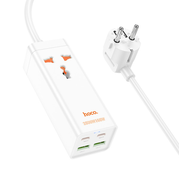 Фото - Подовжувач 220В HOCO AC10A Barry PD65W GaN 2C2A with 1 socket desktop charger Black (6942007601672)