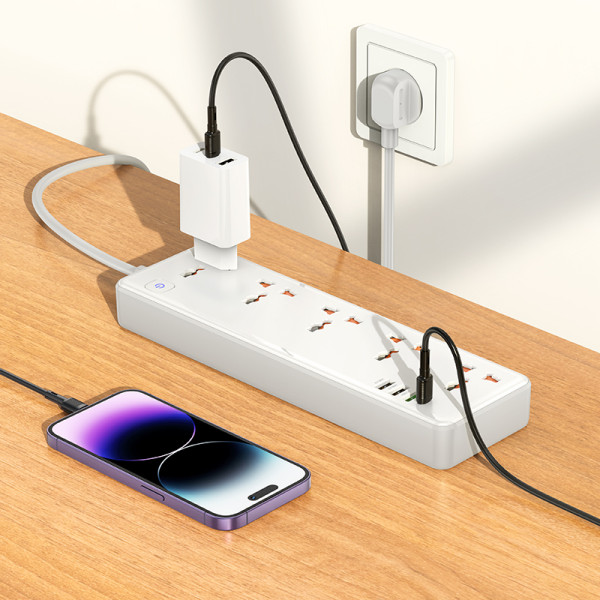 Фото - Мережевий фільтр HOCO AC14A Rico 5-position socket PD30W/1C3A White (6942007607186)