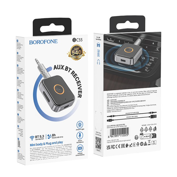 Фото - Бездротовий адаптер автомобільний BOROFONE BC55 Suave car AUX BT receiver Black (6941991112225)
