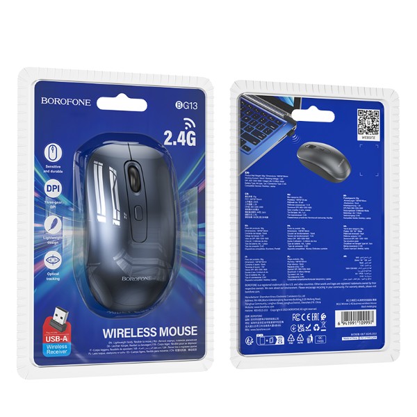 Фото - Мышь беспроводная BOROFONE BG13 Winner 2.4G business wireless mouse Black Metal Gray (6941991109997)