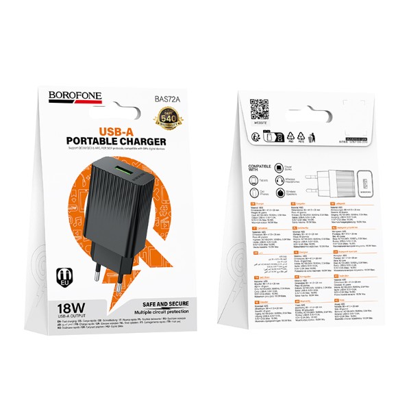 Фото - Мережевий зарядний пристрій BOROFONE BAS72A Source single port QC3.0 charger Black (6941991122637)