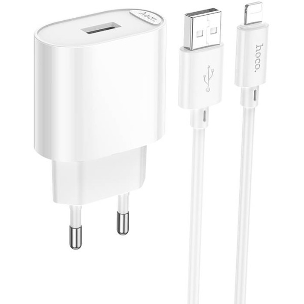 Фото - Мережевий зарядний пристрій HOCO C109A(10.5W) Fighter single port charger set(iP) White (6942007656597)