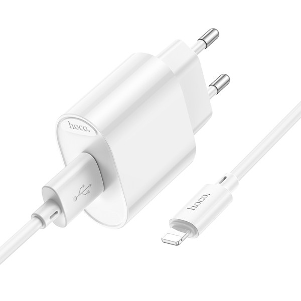 Фото - Мережевий зарядний пристрій HOCO C109A(10.5W) Fighter single port charger set(iP) White (6942007656597)
