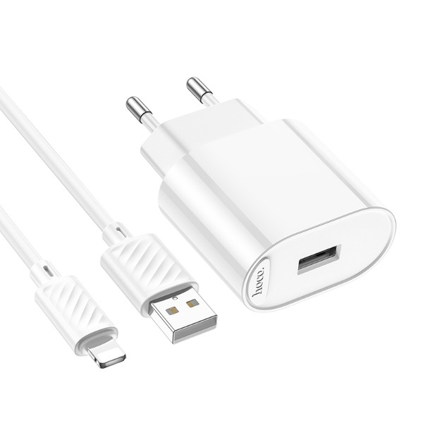 Фото - Мережевий зарядний пристрій HOCO C109A(10.5W) Fighter single port charger set(iP) White (6942007656597)