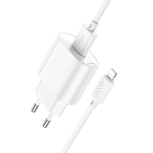 Фото - Мережевий зарядний пристрій HOCO C109A(10.5W) Fighter single port charger set(iP) White (6942007656597)