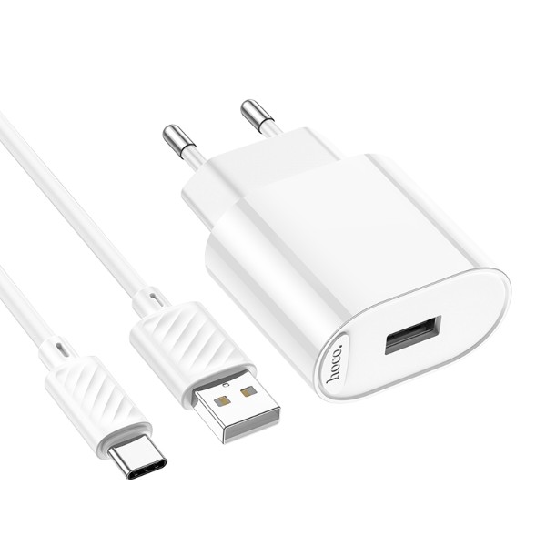 Фото - Мережевий зарядний пристрій HOCO C109A(10.5W) Fighter single port charger set(Type-C) White (6942007656610)