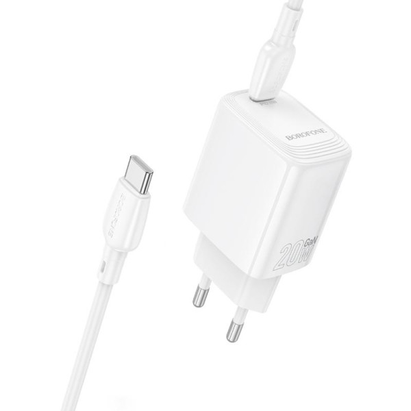 Фото - Мережевий зарядний пристрій BOROFONE BN26 Fuente single-port PD20W charger set C to C EU White (6941991120251)