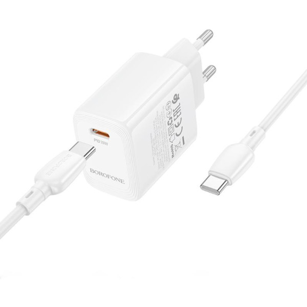 Фото - Мережевий зарядний пристрій BOROFONE BN26 Fuente single-port PD20W charger set C to C EU White (6941991120251)