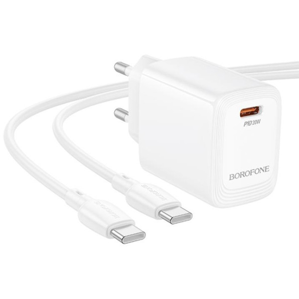 Фото - Мережевий зарядний пристрій BOROFONE BN26 Fuente single-port PD20W charger set C to C EU White (6941991120251)