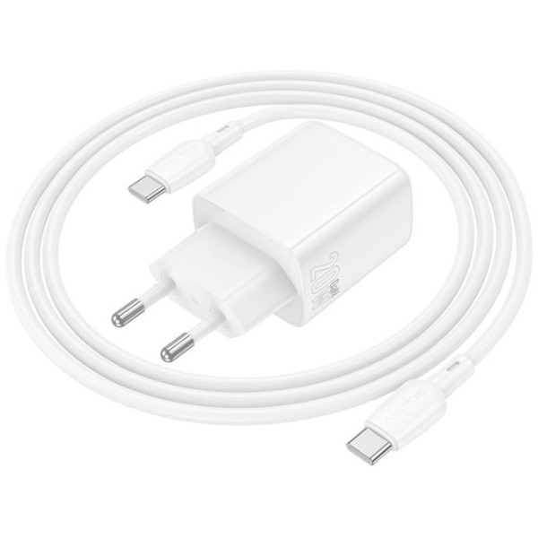 Фото - Мережевий зарядний пристрій BOROFONE BN26 Fuente single-port PD20W charger set C to C EU White (6941991120251)