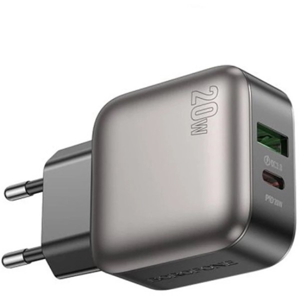 Фото - Сетевое зарядное устройство BOROFONE BAS54A Absolute PD20W+QC3.0 charger set C to C EU Black (6941991116223)