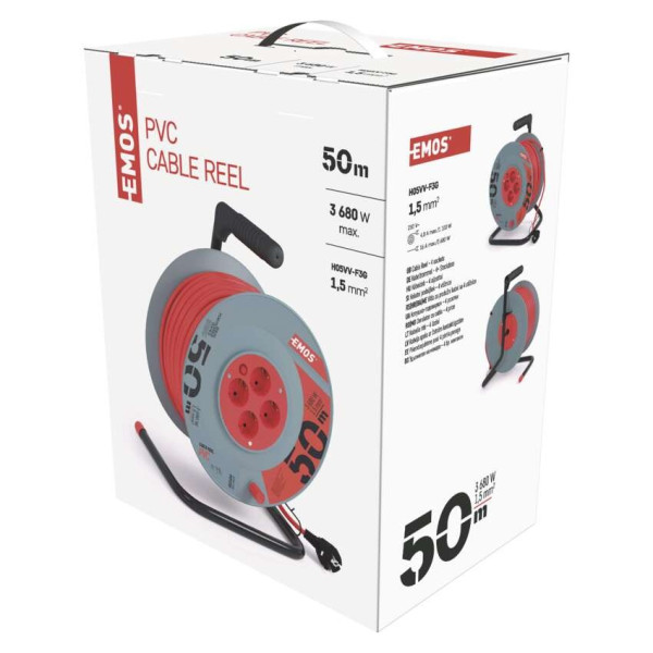 Фото - Подовжувач 220В EMOS на котушці P09250, 4 розетки, 50 м, 1,5mm2  ПВХ