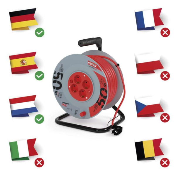Фото - Подовжувач 220В EMOS на котушці P09250, 4 розетки, 50 м, 1,5mm2  ПВХ