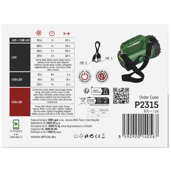 Фото - Ліхтар акумуляторний EMOS LED P2315 700Lm. 3600 mAh. ручн.пластик.