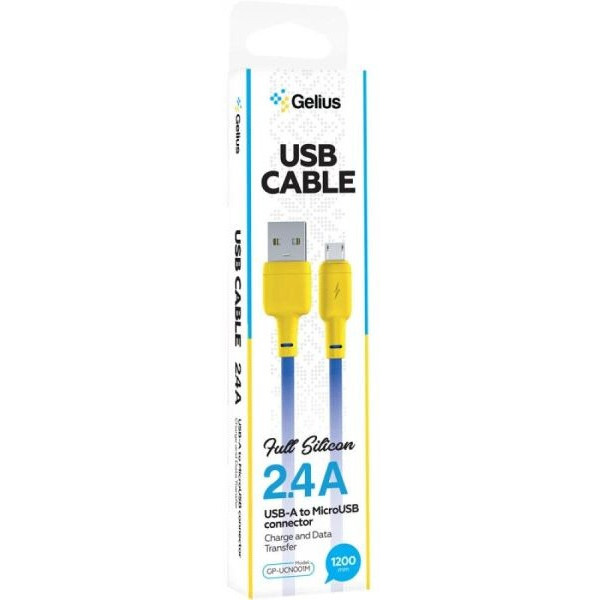 Фото - Кабель синхронізації даних Gelius Full Silicon GP-UCN001M MicroUSB Yellow/Blue (90467)