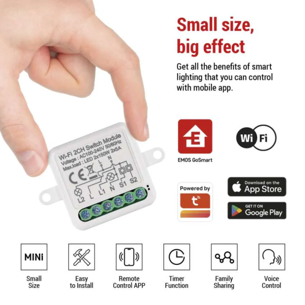 Фото - Релейний вимикач EMOS H5106 WIFI, 2-канальний