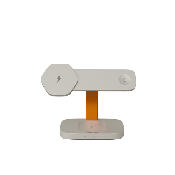 Фото - Бездротовий зарядний пристрій Canyon Hexagon WCS-310 QI 3 in 1 Light Grey Orange (CNS-WCS310LGOR)