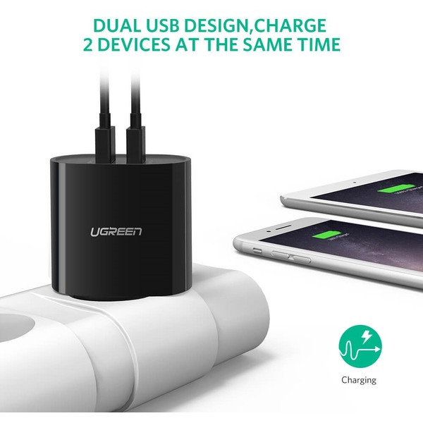 Фото - Мережевий зарядний пристрій UGREEN CD104 2xUSB 3.4A Charger Black (20383)