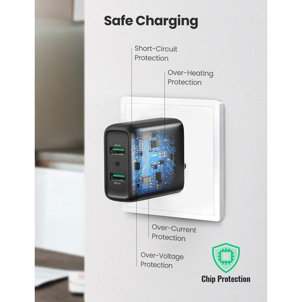 Фото - Мережевий зарядний пристрій UGREEN CD161 36W 2xUSB QC 3.0 Charger Black (10216)