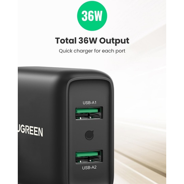 Фото - Мережевий зарядний пристрій UGREEN CD161 36W 2xUSB QC 3.0 Charger Black (10216)