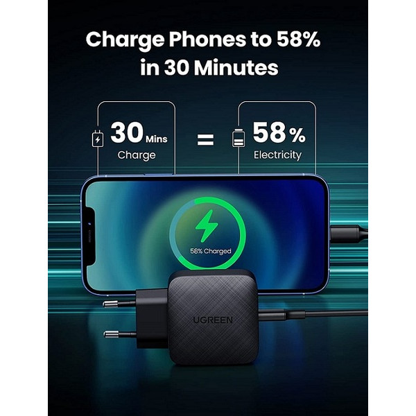 Фото - Мережевий зарядний пристрій UGREEN CD217 65W Type-C PD GaN Charger Black (70817)