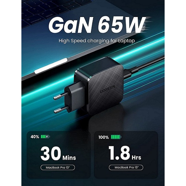 Фото - Мережевий зарядний пристрій UGREEN CD217 65W Type-C PD GaN Charger Black (70817)
