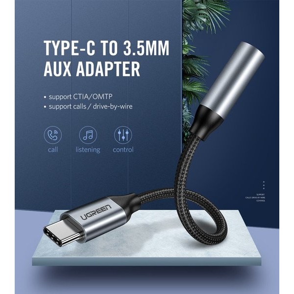Фото - Микроповреждение - Кабель UGREEN AV142 Type-C M - 3.5 mm F Audio Adapter 1см Gray (30632)