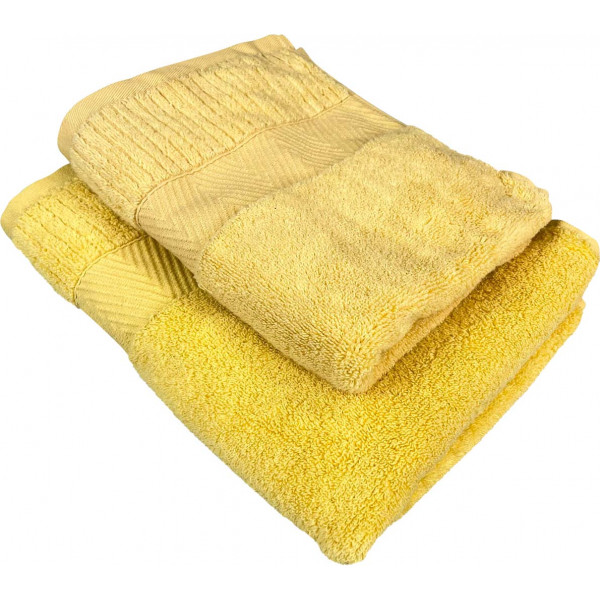 Фото - Рушник для обличчя GM Textile жовтий махровий зеро твіст з бордюром 50х90
