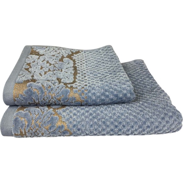 Фото - Полотенце банное GM Textile Дамаск синее махровое велюр 70х140