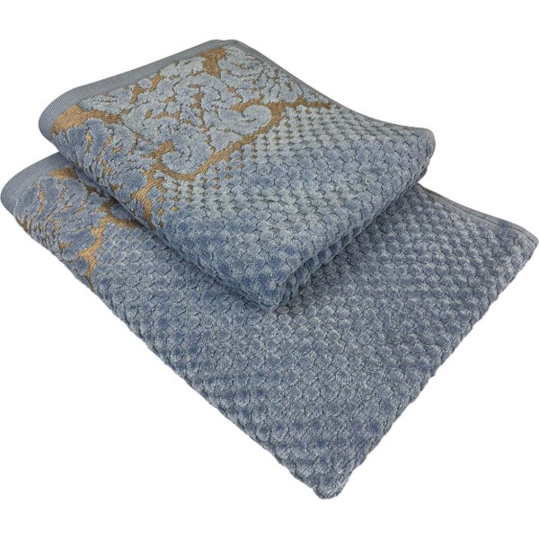 Фото - Полотенце банное GM Textile Дамаск синее махровое велюр 70х140