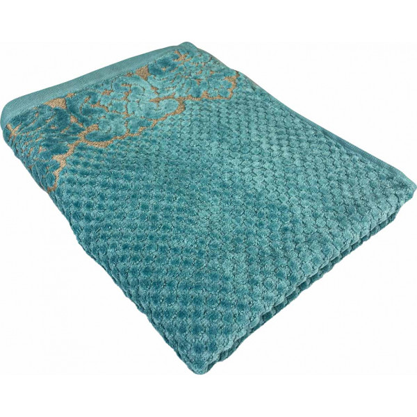 Фото - Полотенце банное GM Textile Дамаск изумрудное махровое велюр 70х140