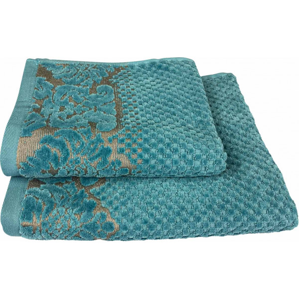 Фото - Полотенце банное GM Textile Дамаск изумрудное махровое велюр 70х140