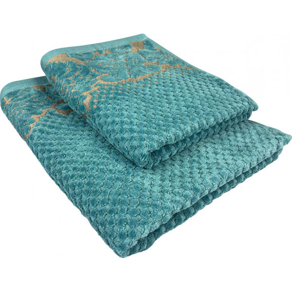 Фото - Полотенце банное GM Textile Дамаск изумрудное махровое велюр 70х140