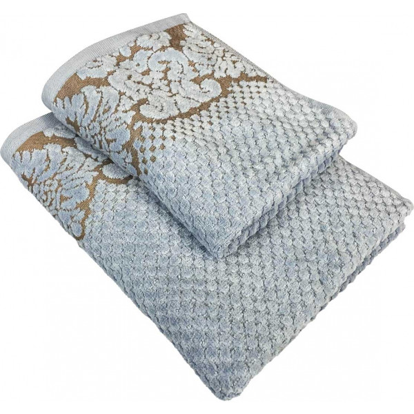 Фото - Рушник банний GM Textile Дамаск блакитний махровий велюр 70х140