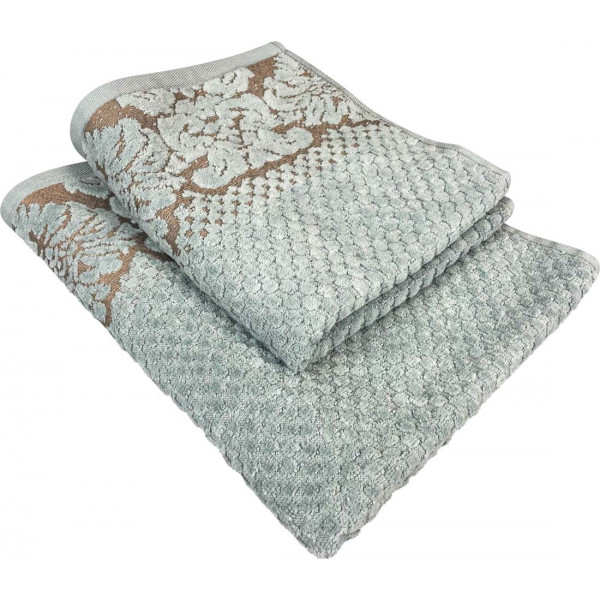 Фото - Рушник для обличчя GM Textile Дамаск м'ятний махровий велюр 50х90