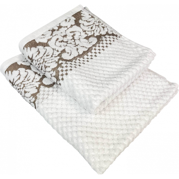 Фото - Рушник для обличчя GM Textile Дамаск білий махровий велюр 50х90