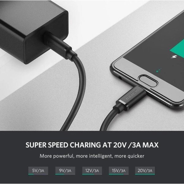 Фото - Кабель синхронізації даних UGREEN US286 Type-C - Type-C 3A Cable 0.5 м Black (50996)