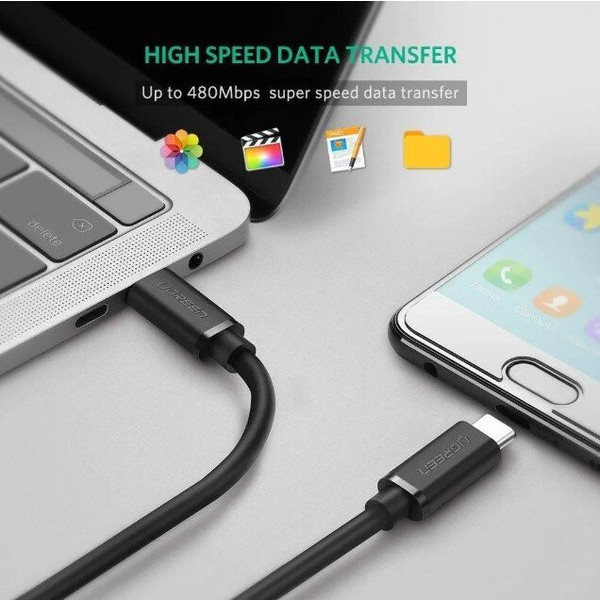 Фото - Кабель синхронізації даних UGREEN US286 Type-C - Type-C 3A Cable 0.5 м Black (50996)