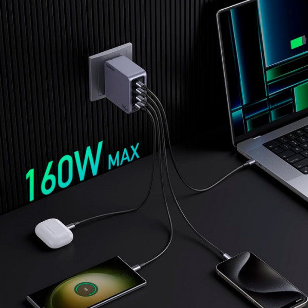 Фото - Мережевий зарядний пристрій UGREEN X763 4xUSB 160W (3xUSB-C + USB-A) Gan Nexode Pro Grey (25877)