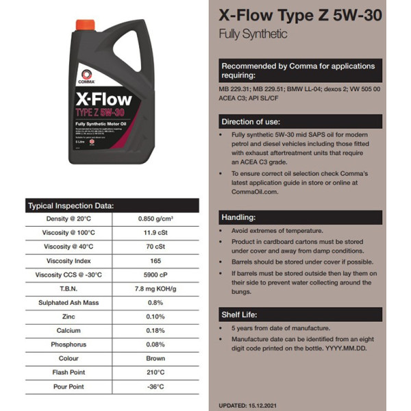 Фото - Олива для авто COMMA X-FLOW TYPE Z 5W-30 4л (XFZ4L)