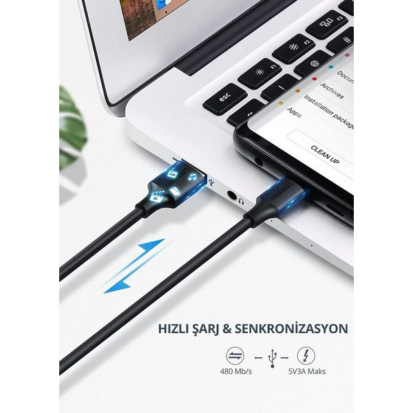 Фото - Кабель синхронизации данных UGREEN US287 USB - Type-C Cable 2 м White (60123)
