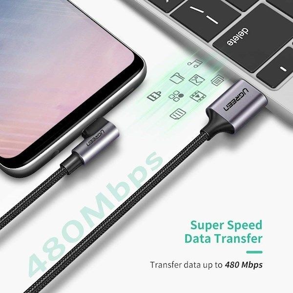 Фото - Кабель UGREEN US284 USB - Type-C Cable Angled Alum. Braid 2 м Black (50942)