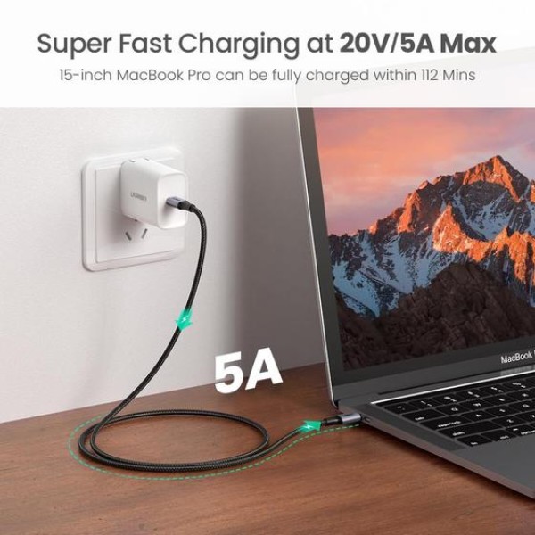 Фото - Кабель UGREEN US316 Type-C - Type-C 100W 5A Cable Alum. 2 м Black (70429)