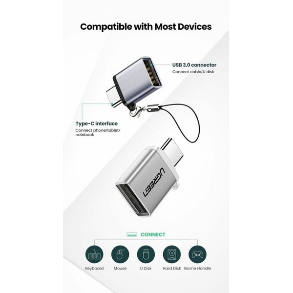 Фото - Перехідник UGREEN US270 OTG Adapter Type-C 3.1 M - USB 3.0 F Alum. Gray (50283)