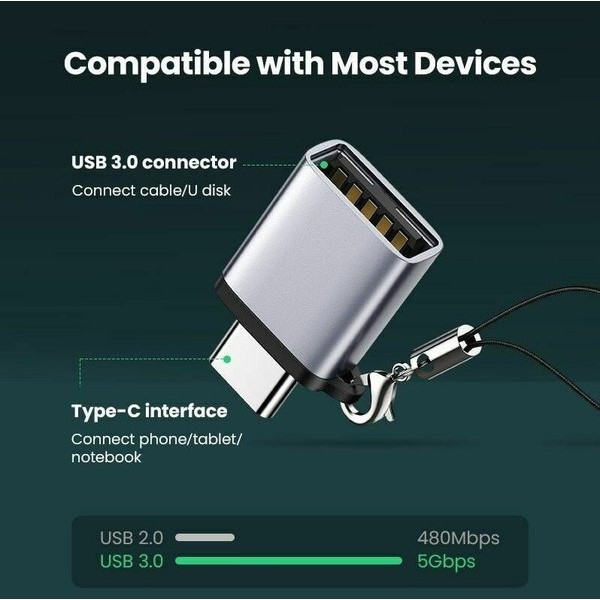 Фото - Перехідник UGREEN US270 OTG Adapter Type-C 3.1 M - USB 3.0 F Alum. Gray (50283)