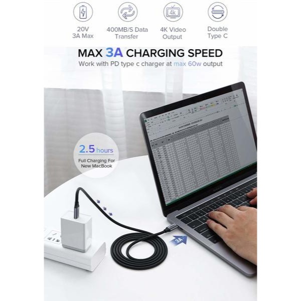 Фото - Кабель UGREEN US161 Type-C - Type-C 100W 5A Cable Alum. 1.5 м Gray (50751)
