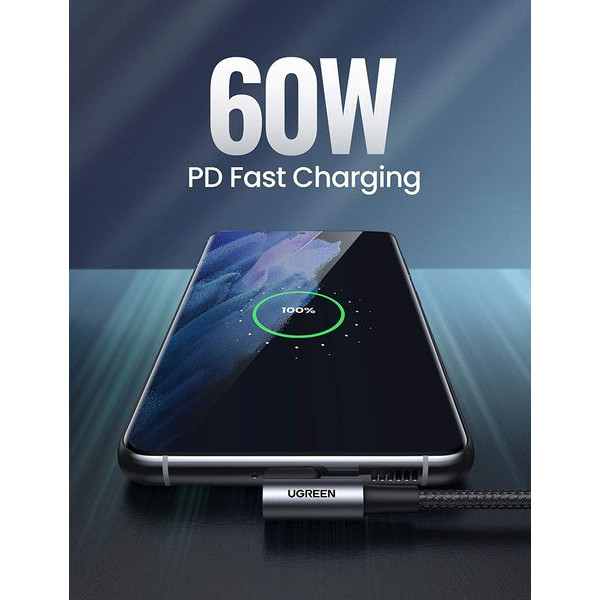 Фото - Кабель синхронізації даних UGREEN US323 Type-C-Type-C Both Angled 3A Cable 1 m Gray\Black (70529)