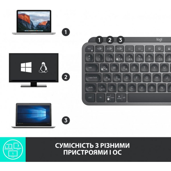 Фото - Клавіатура бездротова Logitech MX Keys Mini Wireless Illuminated UA Graphite (920-010498)